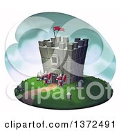 Poster, Art Print Of Medieval Castle Stronghold Tower With Guards On A White Background