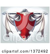 Poster, Art Print Of Red Heraldic Shield With A Spear And Drapery On A Gradient Background