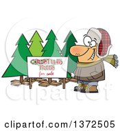 Poster, Art Print Of Happy White Man Selling Christmas Trees At A Lot