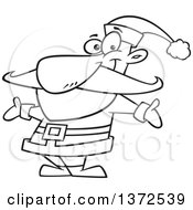 Cartoon Clipart Of A Black And White Christmas Santa Claus Welcoming With Open Arms Royalty Free Vector Illustration