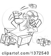 Poster, Art Print Of Black And White Hockey Player Or Fan Sitting In A Chair And Tossing Back Beer Cans