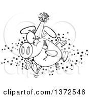 Poster, Art Print Of Black And White Hyper Pig Wearing A Party Hat And Celebrating The New Year