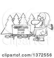 Poster, Art Print Of Black And White Happy Man Selling Christmas Trees At A Lot