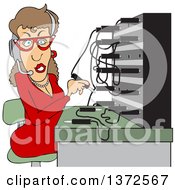 Cartoon Caucasian Female Switchboard Operator At Work