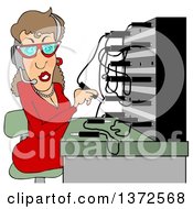 Cartoon Caucasian Switchboard Operator At Work