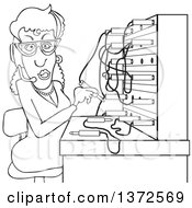 Poster, Art Print Of Cartoon Black And White Switchboard Operator At Work