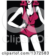 Woman Wearing Sexy Pink Lingerie On Black