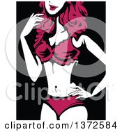 Clipart Of A Woman Wearing Sexy Pink Lingerie On Black Royalty Free Vector Illustration