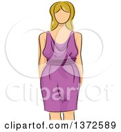 Poster, Art Print Of Sketched Faceless Caucasian Plus Size Model Wearing A Purple Dress