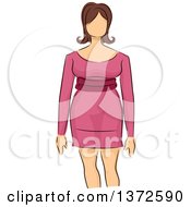 Clipart Of A Sketched Faceless Caucasian Plus Size Model Wearing A Pink Dress Royalty Free Vector Illustration