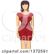 Clipart Of A Sketched Faceless Caucasian Plus Size Model Wearing A Red Dress Royalty Free Vector Illustration