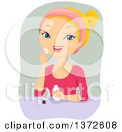 Poster, Art Print Of Blond White Woman Using A Makeup Remover