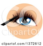 Poster, Art Print Of Womans Blue Eye With A Mascara Wand