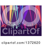 Clipart Of A City With Colorful Strobe Lights Royalty Free Vector Illustration