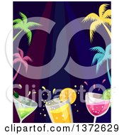 Poster, Art Print Of Border Of Colorful Palm Trees And Cocktails