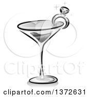 Clipart Of A Grayscale Wine Glass Or Cocktail With A Ring Garnish Royalty Free Vector Illustration