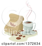 Poster, Art Print Of Cup Of Hot Coffee By A Bag Of Beans