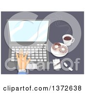 Poster, Art Print Of Hand Using A Laptop With Donuts And Coffee On A Desk