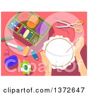 Poster, Art Print Of Womans Hands Working On An Embroidery Kit