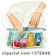 Poster, Art Print Of Womans Hands Pulling Scissors Out Of A Sewing Kit Bag