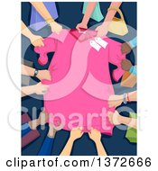 Poster, Art Print Of Pink Discounted Shirt Being Grabbed By Many Shoppers