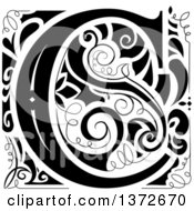 Clipart Of A Black And White Vintage Letter C Monogram Royalty Free Vector Illustration