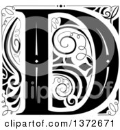 Clipart Of A Black And White Vintage Letter D Monogram Royalty Free Vector Illustration