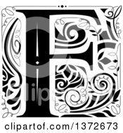 Clipart Of A Black And White Vintage Letter F Monogram Royalty Free Vector Illustration