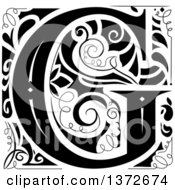 Clipart Of A Black And White Vintage Letter G Monogram Royalty Free Vector Illustration