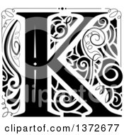 Clipart Of A Black And White Vintage Letter K Monogram Royalty Free Vector Illustration