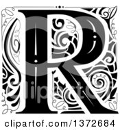 Poster, Art Print Of Black And White Vintage Letter R Monogram