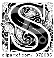 Clipart Of A Black And White Vintage Letter S Monogram Royalty Free Vector Illustration