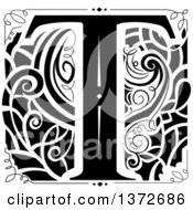 Clipart Of A Black And White Vintage Letter T Monogram Royalty Free Vector Illustration