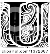 Clipart Of A Black And White Vintage Letter U Monogram Royalty Free Vector Illustration