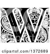 Clipart Of A Black And White Vintage Letter W Monogram Royalty Free Vector Illustration