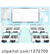 Poster, Art Print Of Computer Lab With Laptops On Desks And A White Board