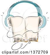 Poster, Art Print Of Sketched Audio Book With Headphones