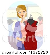 Poster, Art Print Of Blond White Female Fashion Designer Putting A Dress On A Mannequin
