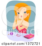 Clipart Of A Red Haired White Woman Removing Jewelery Royalty Free Vector Illustration by BNP Design Studio