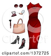 Poster, Art Print Of Red Dress Makeup And Accessories