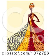 African Queen In A Patterned Dress Over Beige