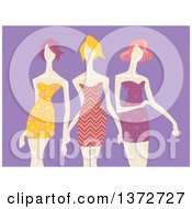 Poster, Art Print Of Models Wearing Patterned Dresses Over Purple