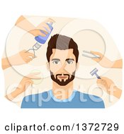 Clipart Of A Metrosexual Man Being Groomed By A Team Royalty Free Vector Illustration