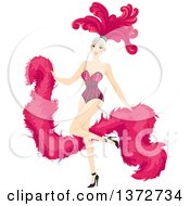 Blond White Woman Dancing In A Pink Cabaret Costume