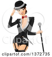 Clipart Of A Woman Wearing A Cabaret Tuxedo Outfit Royalty Free Vector Illustration