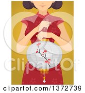 Poster, Art Print Of Woman Holding A Chinese Lantern Over Yellow