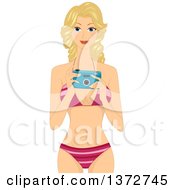 Poster, Art Print Of Blond White Woman Wearing A Bikini And Taking Picures