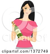 Poster, Art Print Of Beautiful Woman Holding A Bottle Of Wine