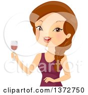 Clipart Of A Brunette White Woman Toasting With A Glass Of Wine Royalty Free Vector Illustration by BNP Design Studio