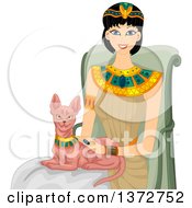 Poster, Art Print Of Happy Egyptian Woman Petting A Sphinx Cat
